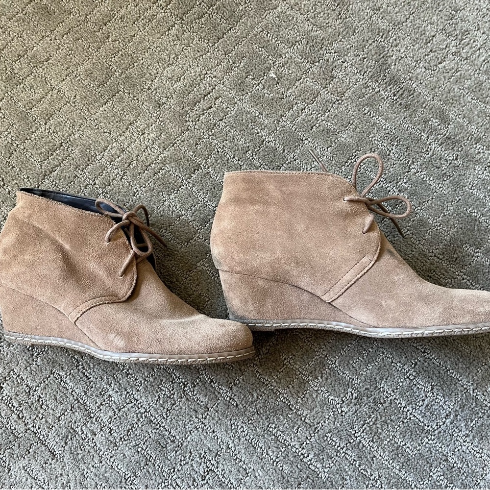 Franco Sarto Tan Suede Lace-Up Wedge Ankle Boots